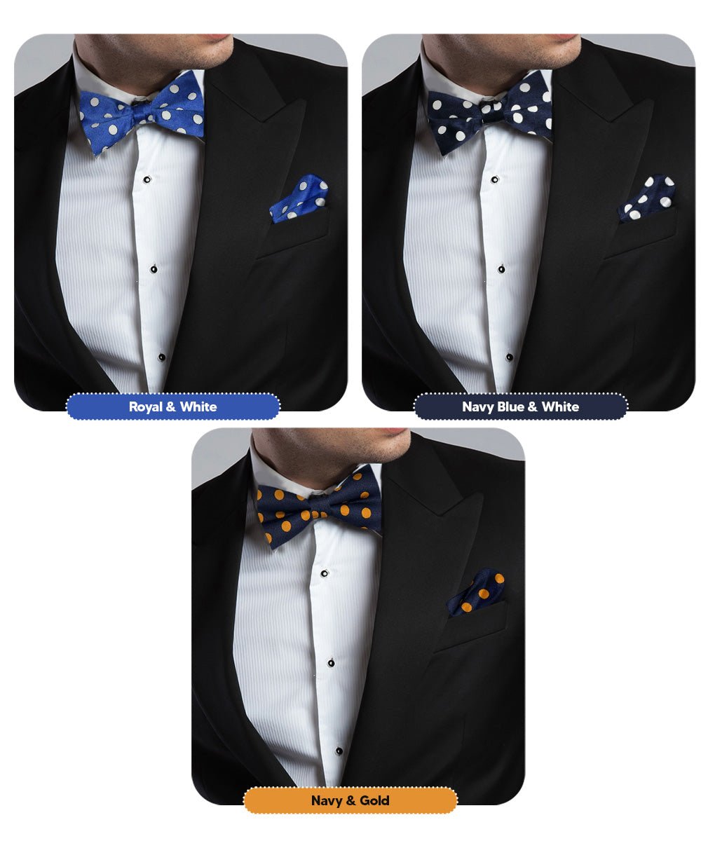 Vittorio Farina Polka Dot Bow Tie & Pocket Square Multipacks - BH - PD - 3_BLUE - Classy Cufflinks