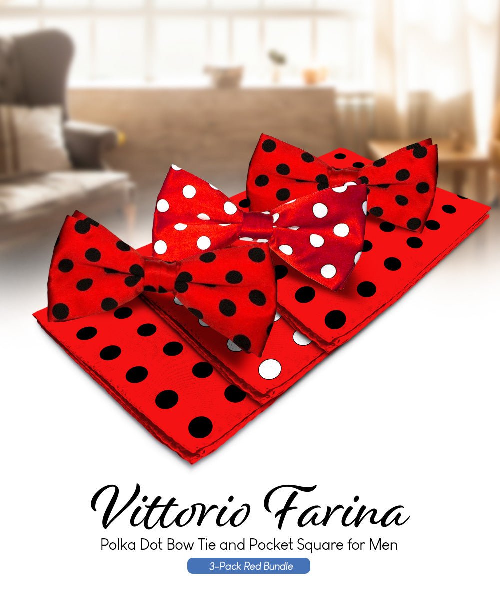 Vittorio Farina Polka Dot Bow Tie & Pocket Square Multipacks - BH - PD - 3_RED - Classy Cufflinks