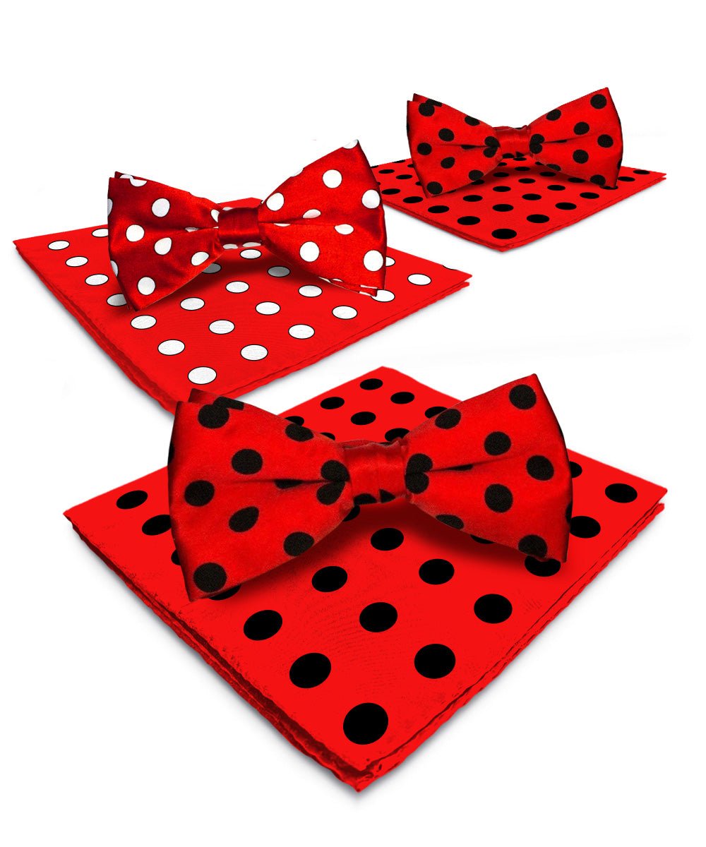 Vittorio Farina Polka Dot Bow Tie & Pocket Square Multipacks - BH - PD - 3_RED - Classy Cufflinks