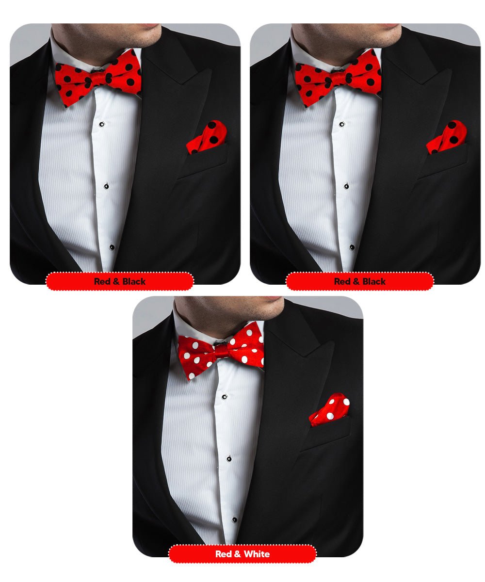 Vittorio Farina Polka Dot Bow Tie & Pocket Square Multipacks - BH - PD - 3_RED - Classy Cufflinks