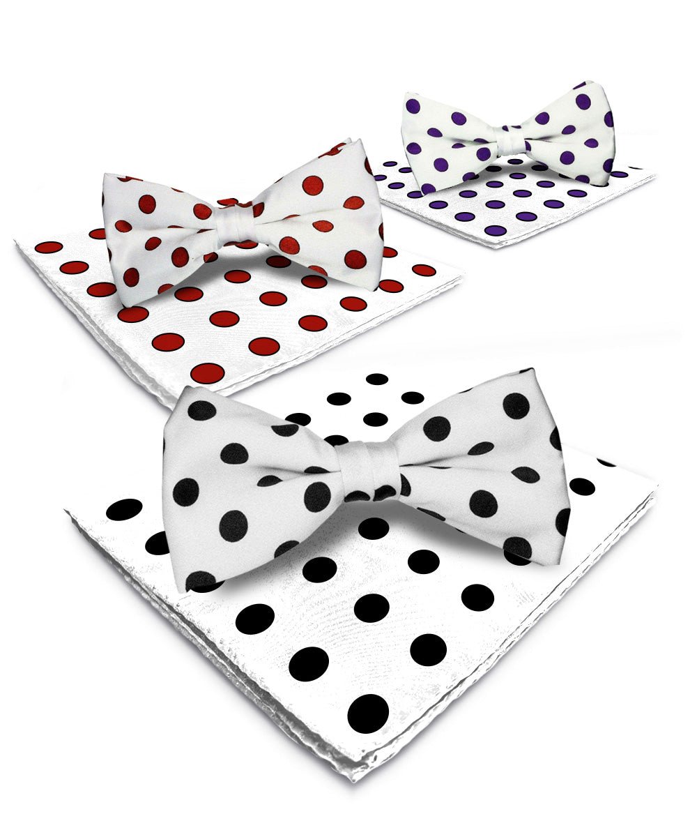 Vittorio Farina Polka Dot Bow Tie & Pocket Square Multipacks - BH - PD - 3_WHITE - Classy Cufflinks