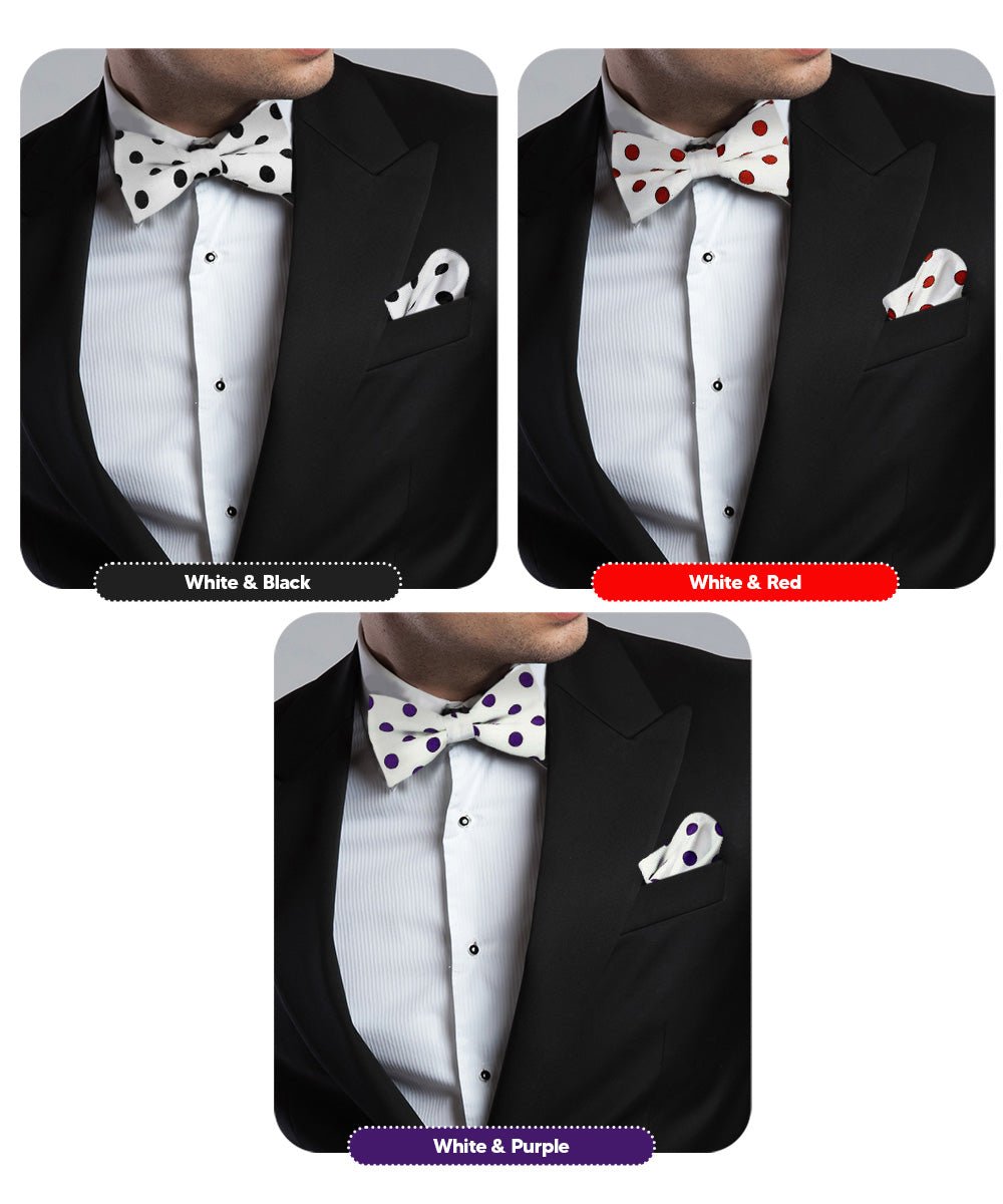 Vittorio Farina Polka Dot Bow Tie & Pocket Square Multipacks - BH - PD - 3_WHITE - Classy Cufflinks