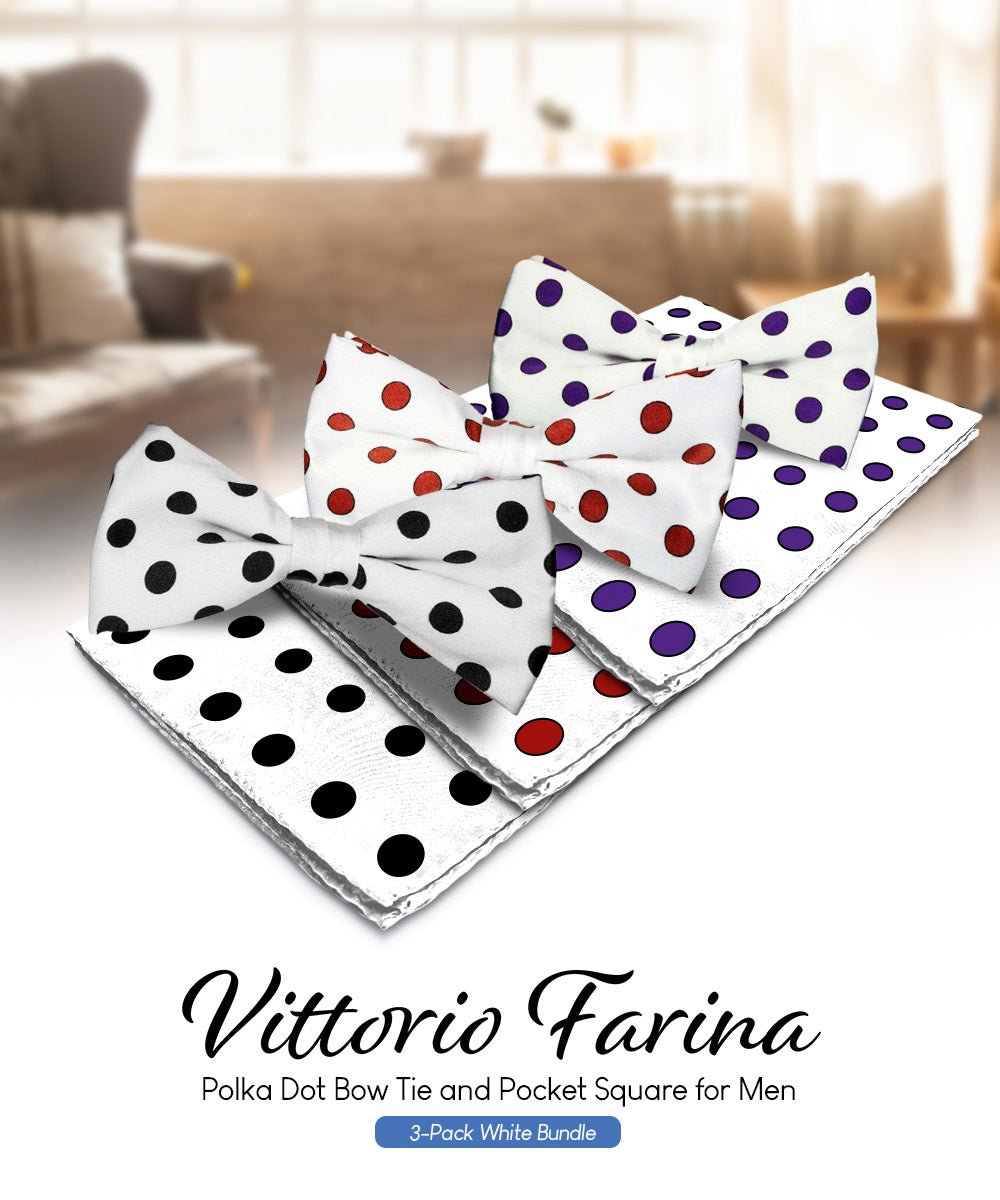 Vittorio Farina Polka Dot Bow Tie & Pocket Square Multipacks - BH - PD - 3_WHITE - Classy Cufflinks