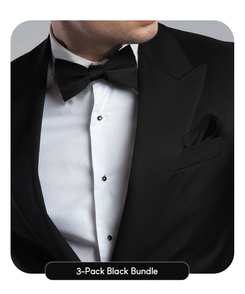 Vittorio Farina Classic Bow Tie & Pocket Square Multipacks - BH - SOLID - 3_BLACK - Classy Cufflinks