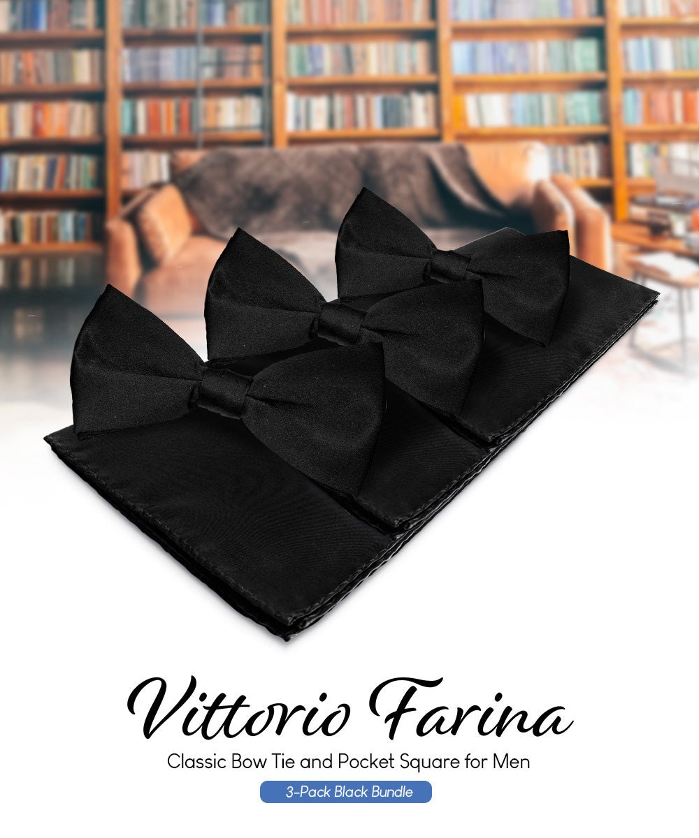 Vittorio Farina Classic Bow Tie & Pocket Square Multipacks - BH - SOLID - 3_BLACK - Classy Cufflinks