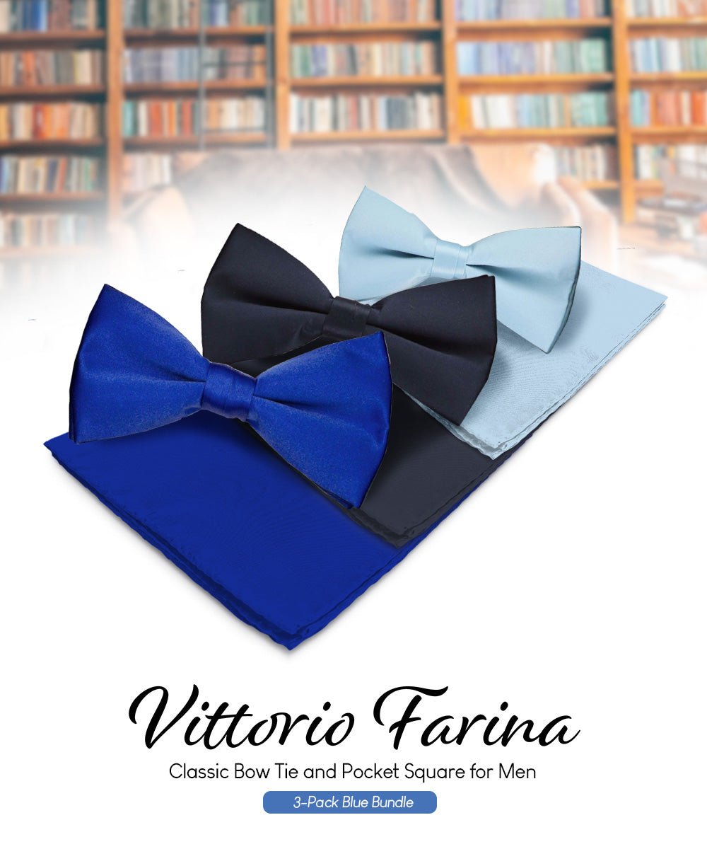 Vittorio Farina Classic Bow Tie & Pocket Square Multipacks - BH - SOLID - 3_BLUE - Classy Cufflinks