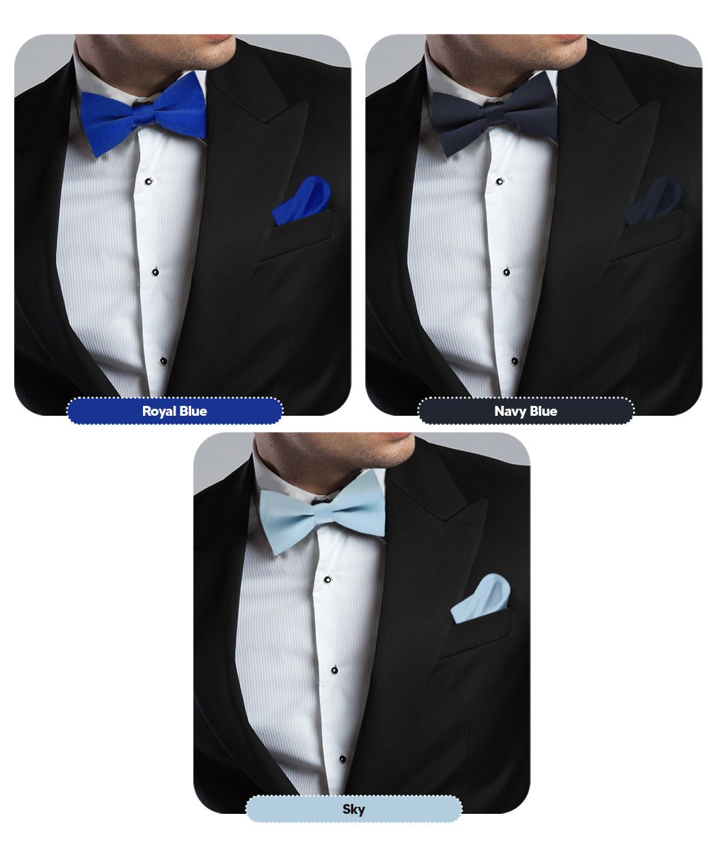 Vittorio Farina Classic Bow Tie & Pocket Square Multipacks - BH - SOLID - 3_BLUE - Classy Cufflinks