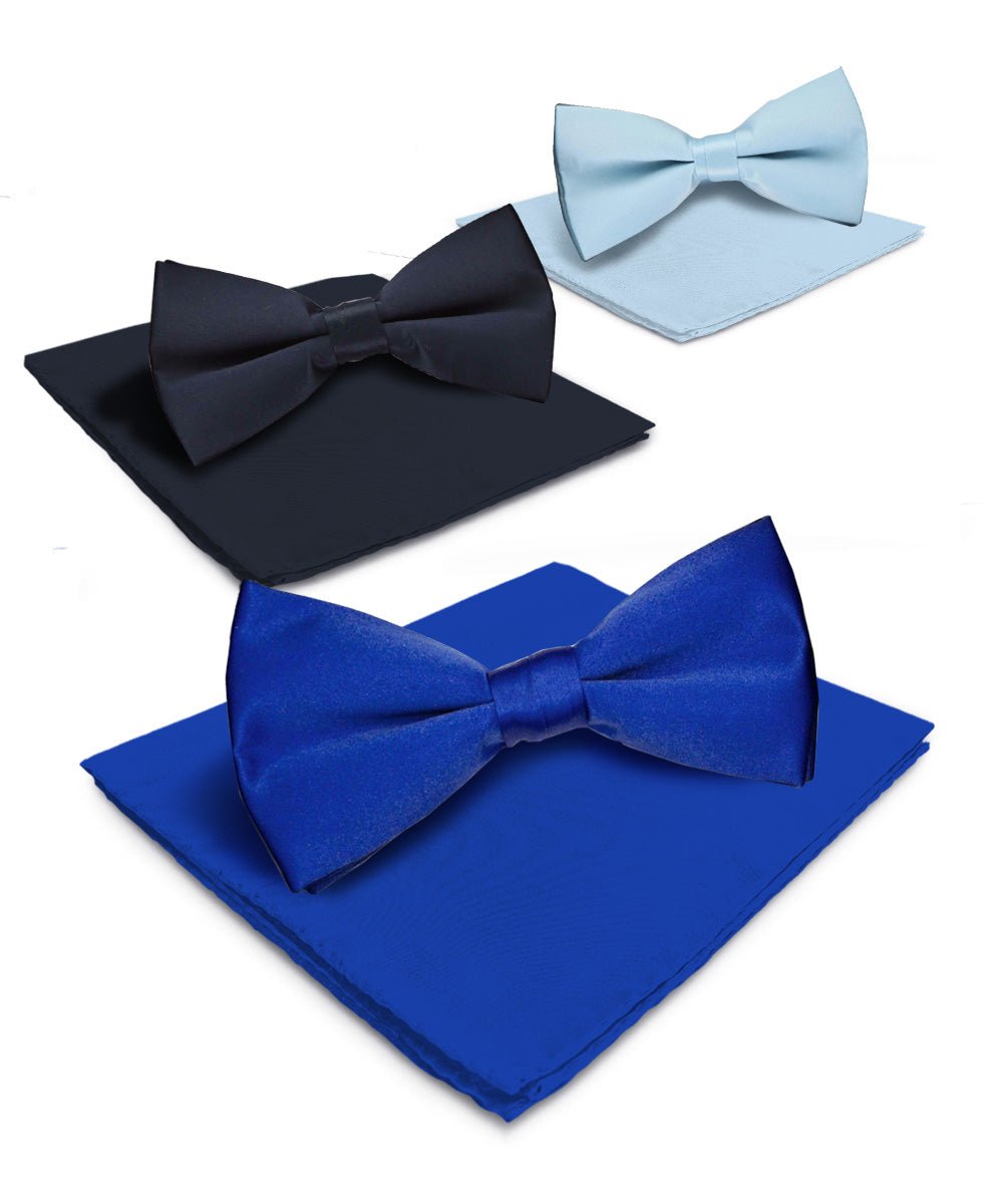 Vittorio Farina Classic Bow Tie & Pocket Square Multipacks - BH - SOLID - 3_BLUE - Classy Cufflinks