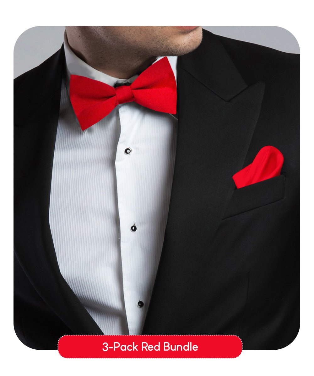 Vittorio Farina Classic Bow Tie & Pocket Square Multipacks - BH - SOLID - 3_RED - Classy Cufflinks