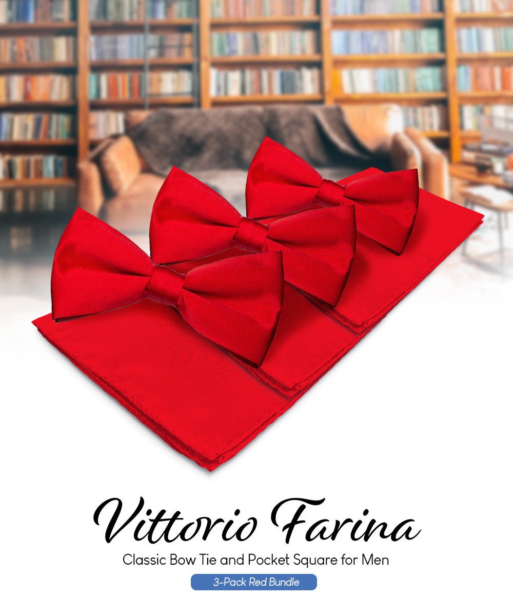 Vittorio Farina Classic Bow Tie & Pocket Square Multipacks - BH - SOLID - 3_RED - Classy Cufflinks