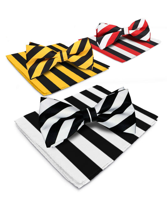 Vittorio Farina Striped Bow Tie & Pocket Square Multipacks - BH - ST - 3_BLACK - Classy Cufflinks