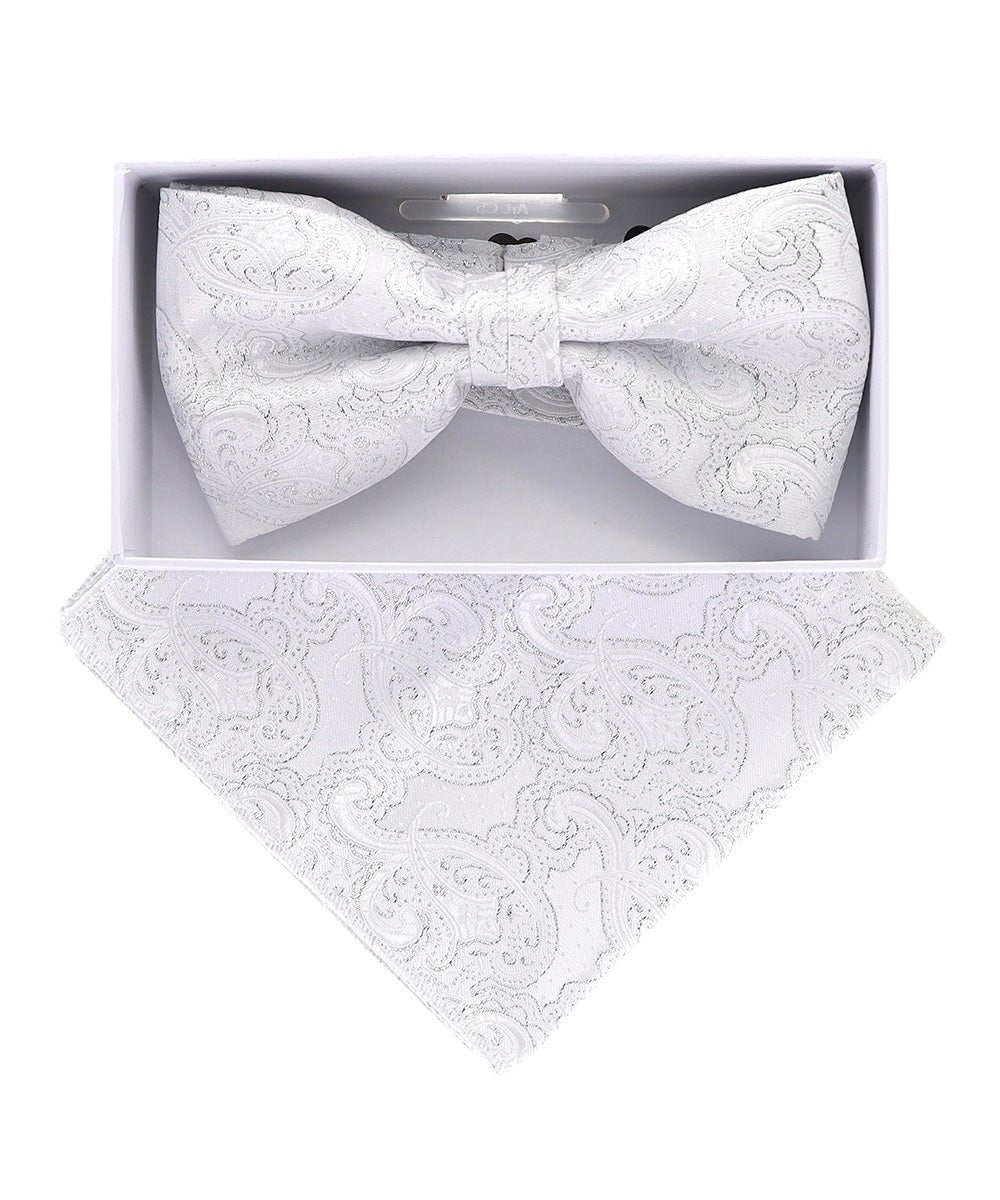 Vittorio Farina Metallic Designer Bow Tie & Pocket Square - bhm - 052 - Classy Cufflinks