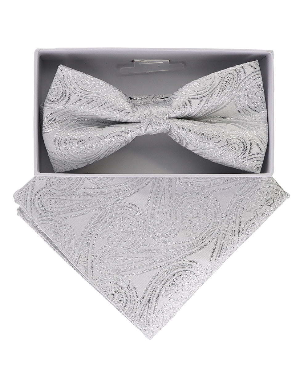 Vittorio Farina Metallic Designer Bow Tie & Pocket Square - bhm - 054 - Classy Cufflinks