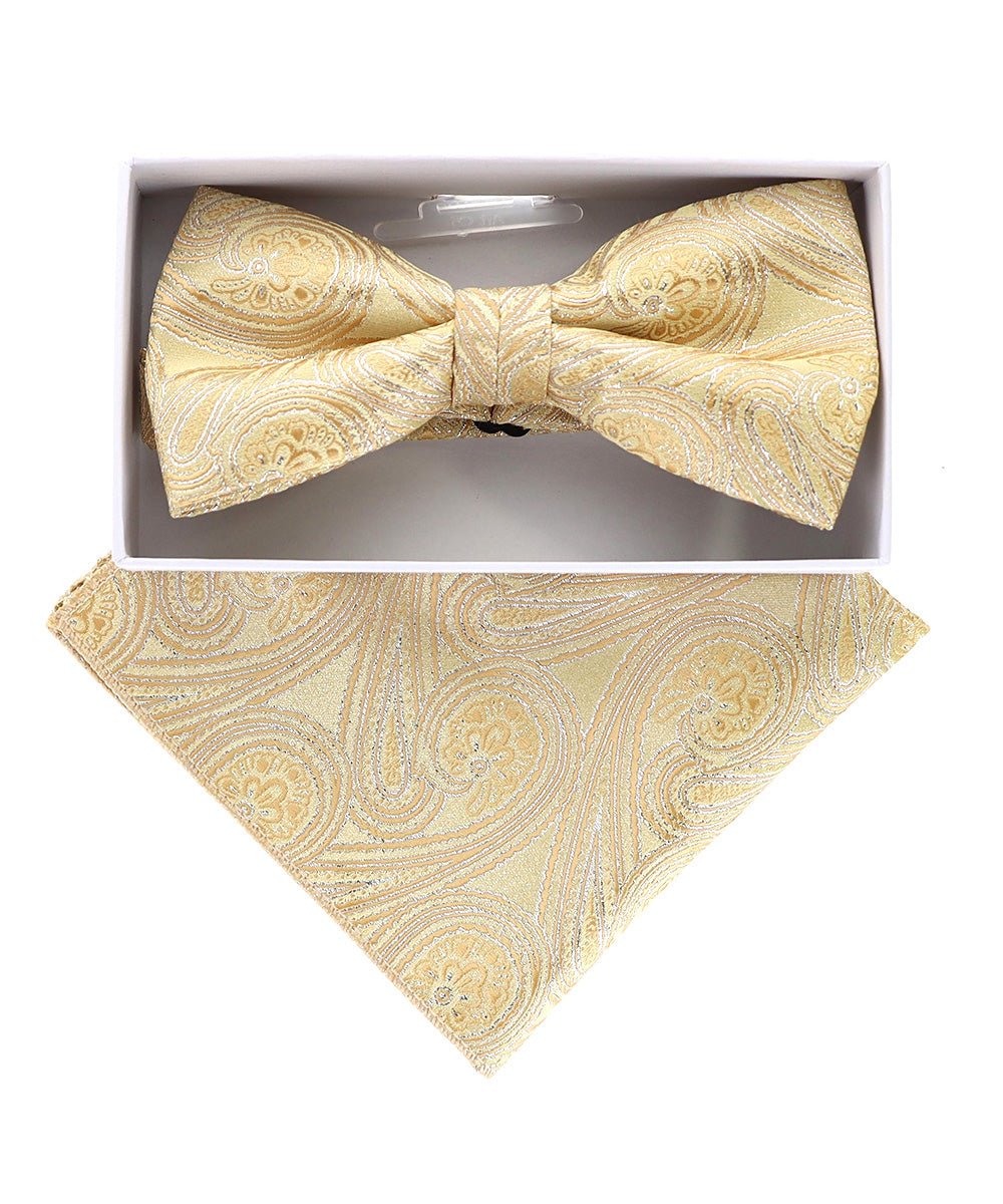 Vittorio Farina Metallic Designer Bow Tie & Pocket Square - bhm - 055 - Classy Cufflinks