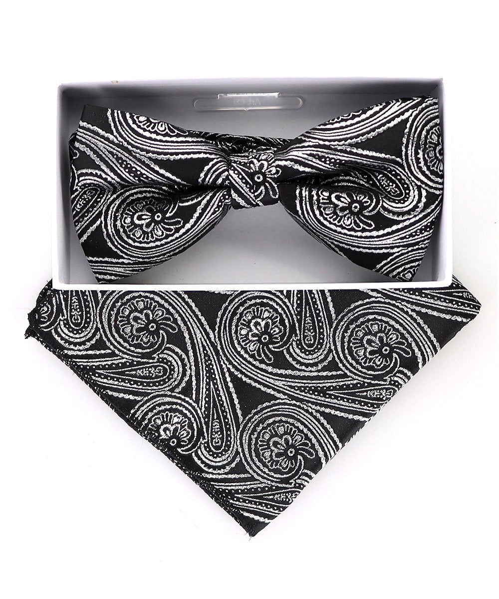 Vittorio Farina Metallic Designer Bow Tie & Pocket Square - bhm - 058 - Classy Cufflinks