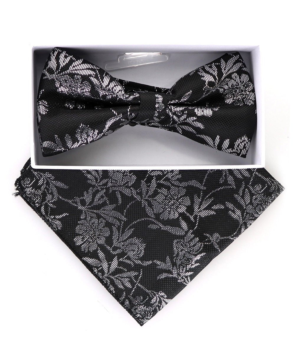 Vittorio Farina Metallic Designer Bow Tie & Pocket Square - bhm - 059 - Classy Cufflinks