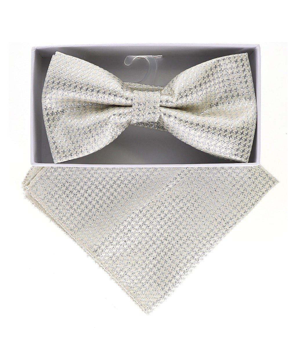 Vittorio Farina Metallic Designer Bow Tie & Pocket Square - bhm - 061 - Classy Cufflinks