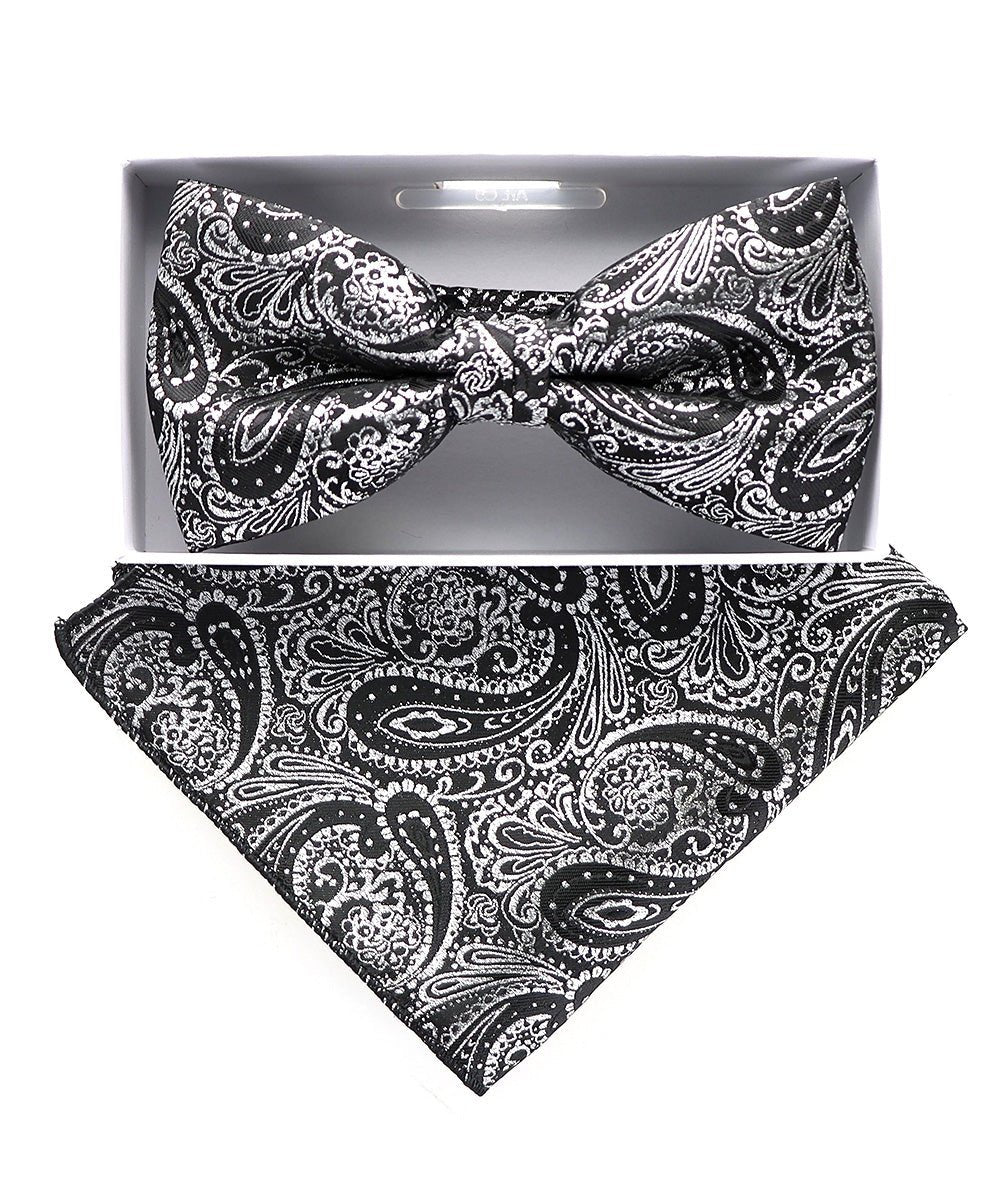 Vittorio Farina Metallic Designer Bow Tie & Pocket Square - bhm - 066 - Classy Cufflinks