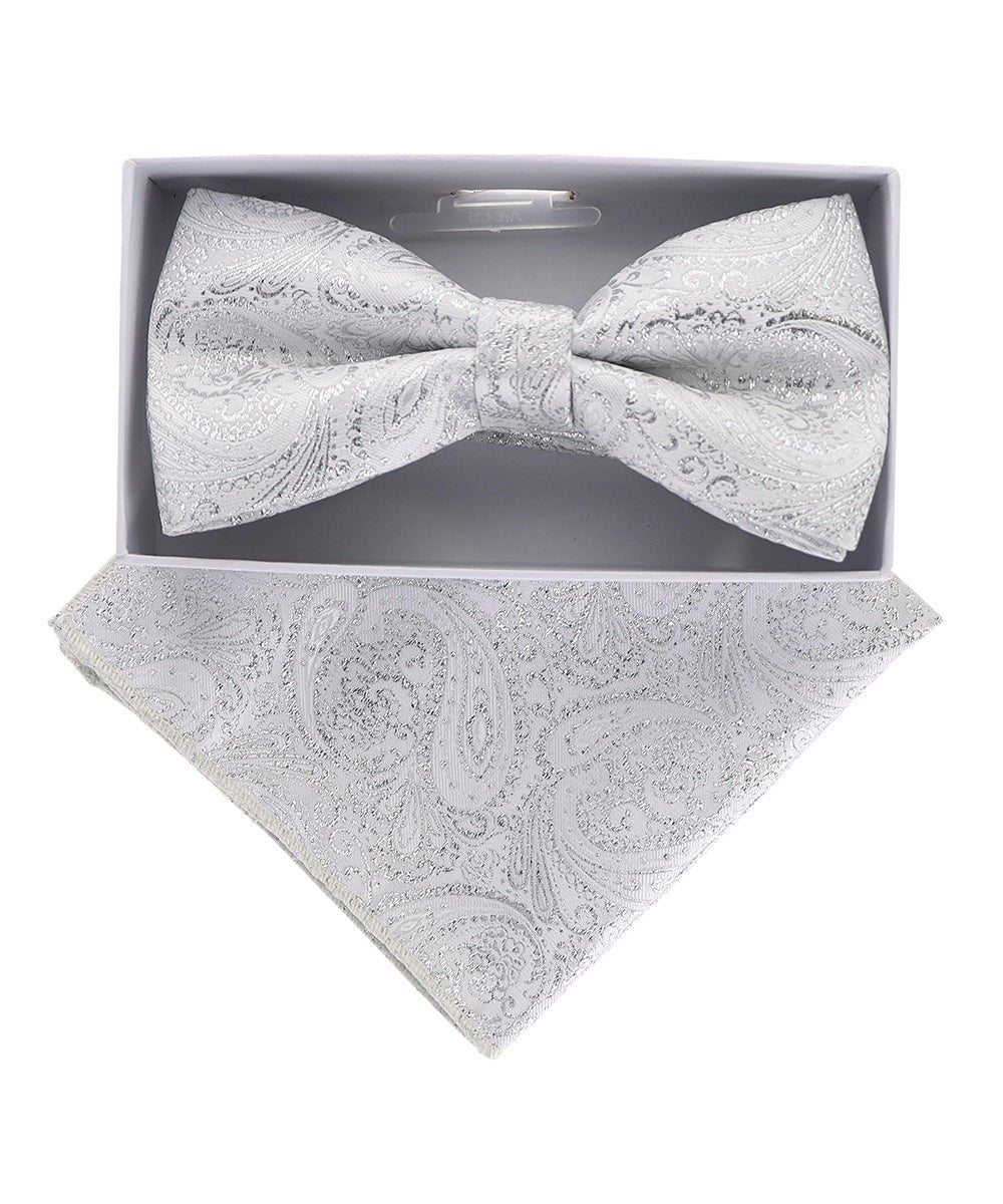 Vittorio Farina Metallic Designer Bow Tie & Pocket Square - bhm - 069 - Classy Cufflinks