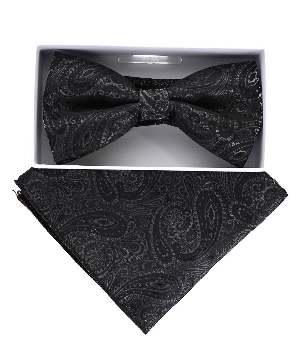 Vittorio Farina Metallic Designer Bow Tie & Pocket Square - bhm - 070 - Classy Cufflinks