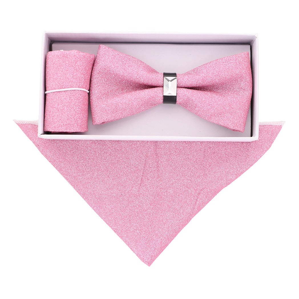 Vittotio Farina Men's Rhinestone Bow Tie and Pocket Square in Gift Box