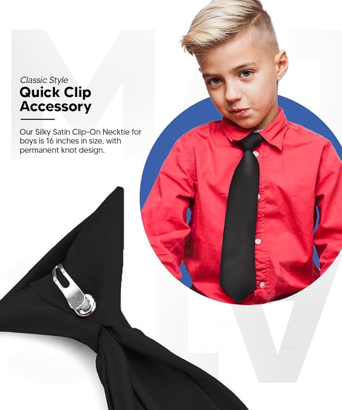 Vittorio Farina Boy's Clip Necktie - boys clip black 16in - Classy Cufflinks