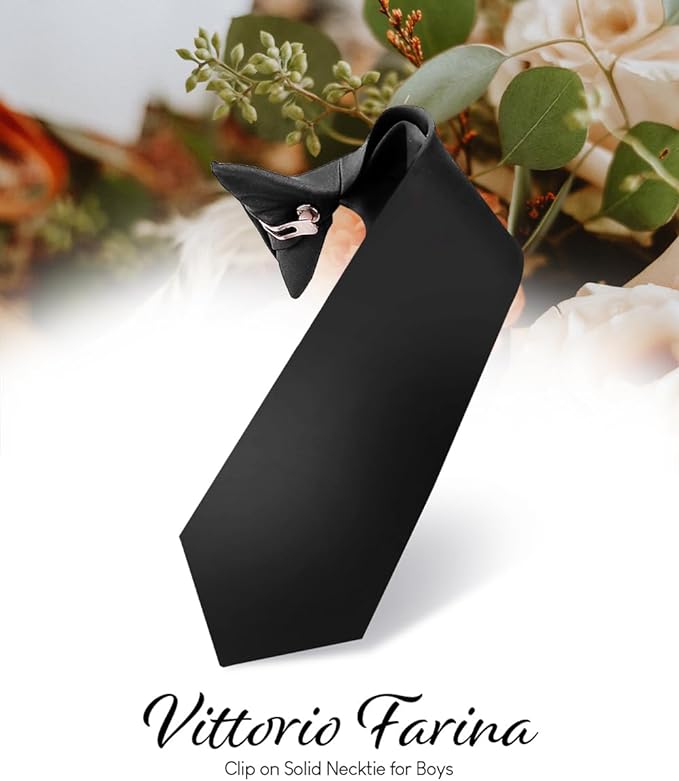 Vittorio Farina Boy's Clip Necktie - boys clip black 16in - Classy Cufflinks