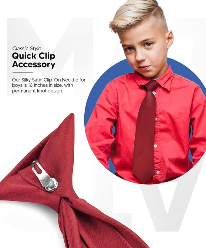 Vittorio Farina Boy's Clip Necktie - boys clip burgundy 16in - Classy Cufflinks