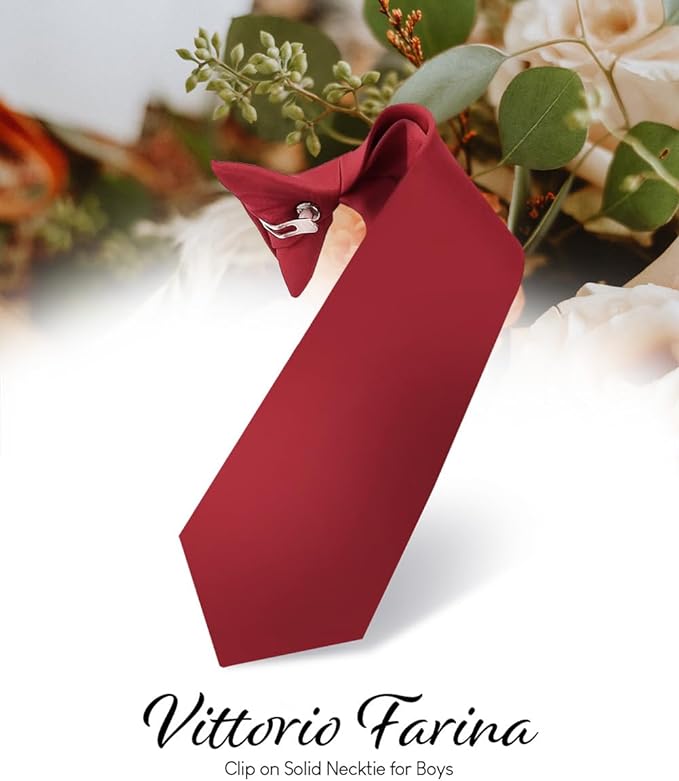 Vittorio Farina Boy's Clip Necktie - boys clip burgundy 16in - Classy Cufflinks