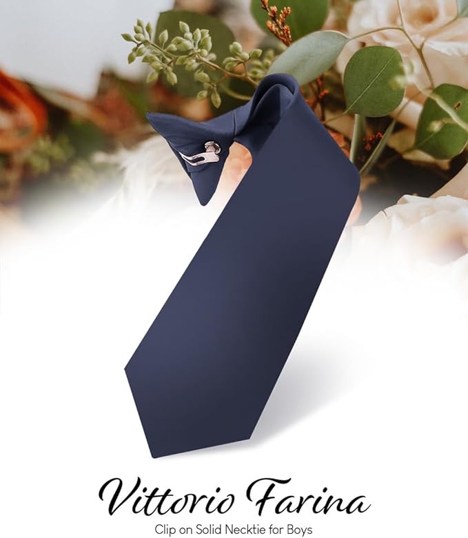 Vittorio Farina Boy's Clip Necktie - boys clip navy 16in - Classy Cufflinks