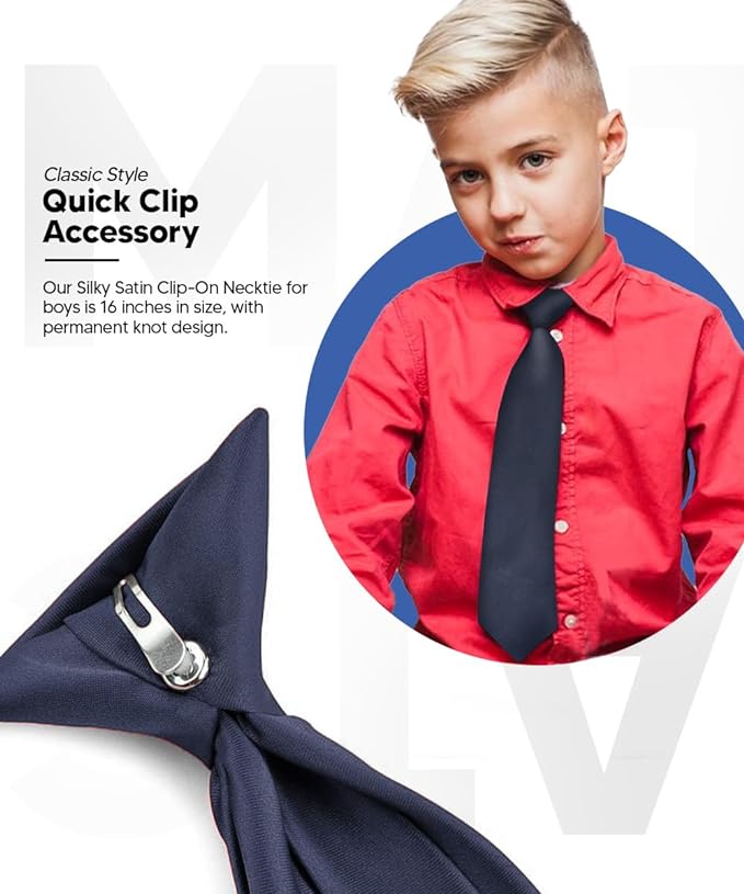 Vittorio Farina Boy's Clip Necktie - boys clip navy 16in - Classy Cufflinks