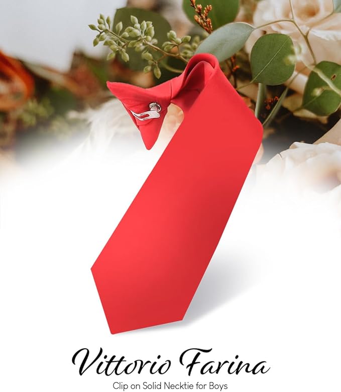 Vittorio Farina Boy's Clip Necktie - boys clip red 16in - Classy Cufflinks