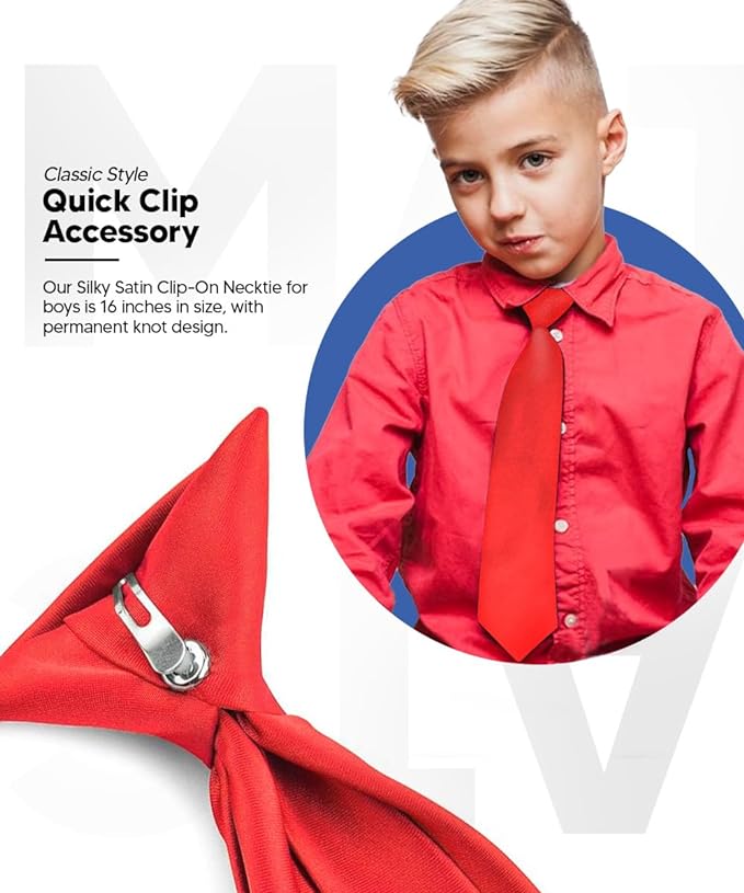 Vittorio Farina Boy's Clip Necktie - boys clip red 16in - Classy Cufflinks