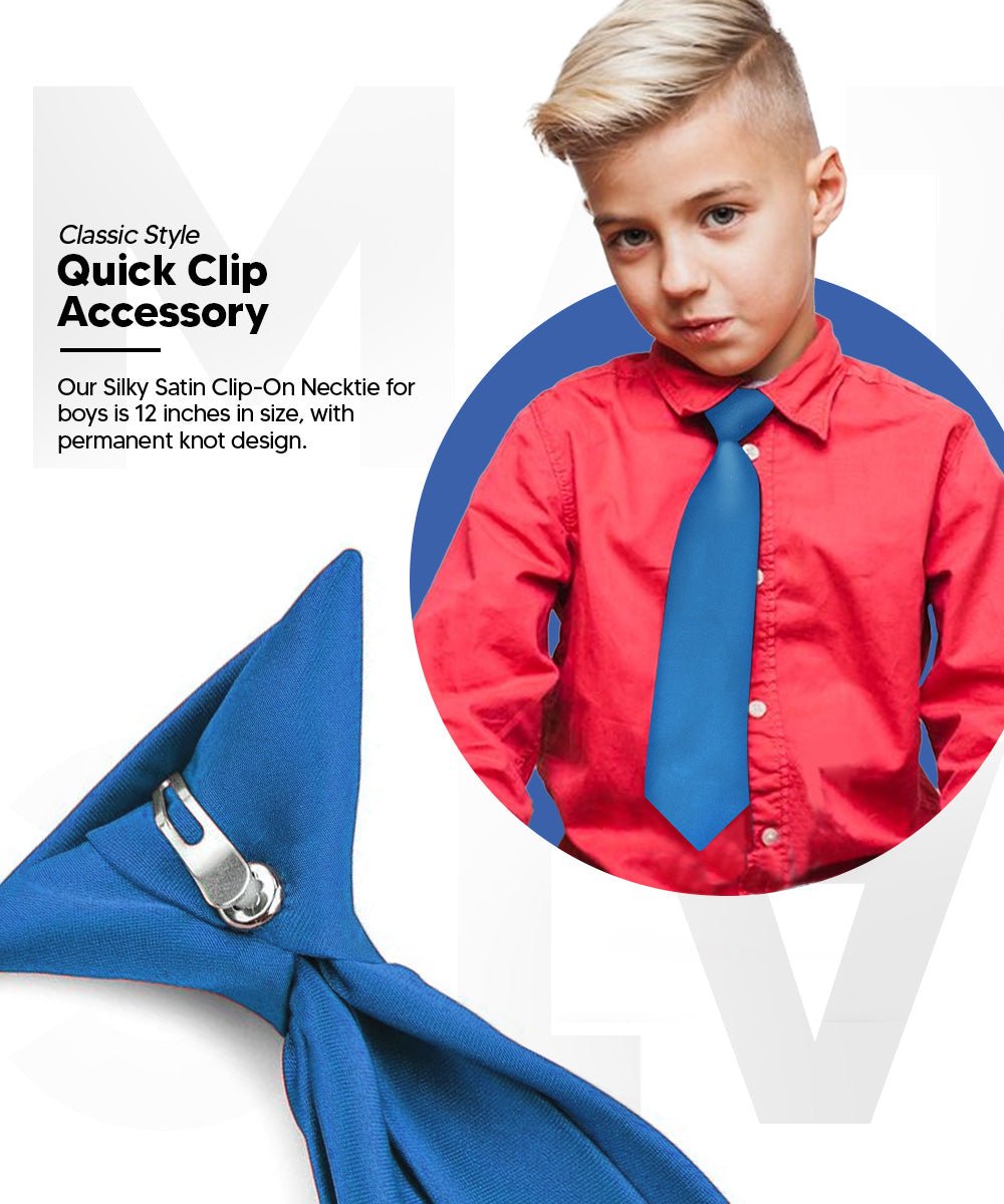 Vittorio Farina Boy's Satin Clip Necktie - boys clip royal 16in - Classy Cufflinks