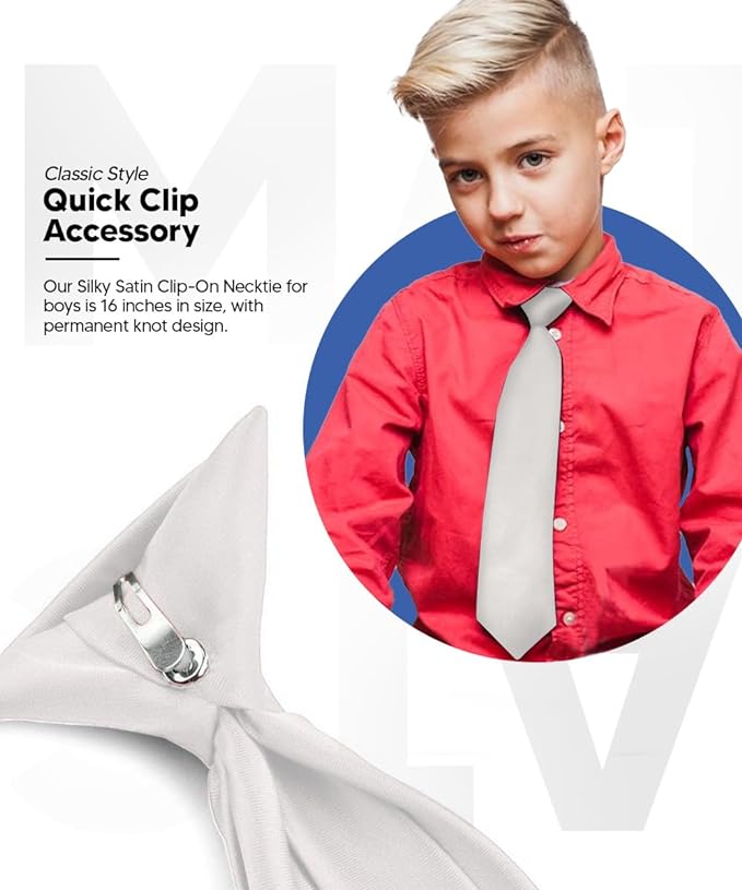 Vittorio Farina Boy's Clip Necktie - boys clip white 16in - Classy Cufflinks