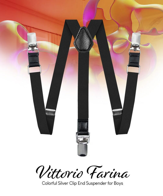 Vittorio Farina Vibrant Colorful Boy's Silver Clip End Suspender - boys - suspender - black - Classy Cufflinks