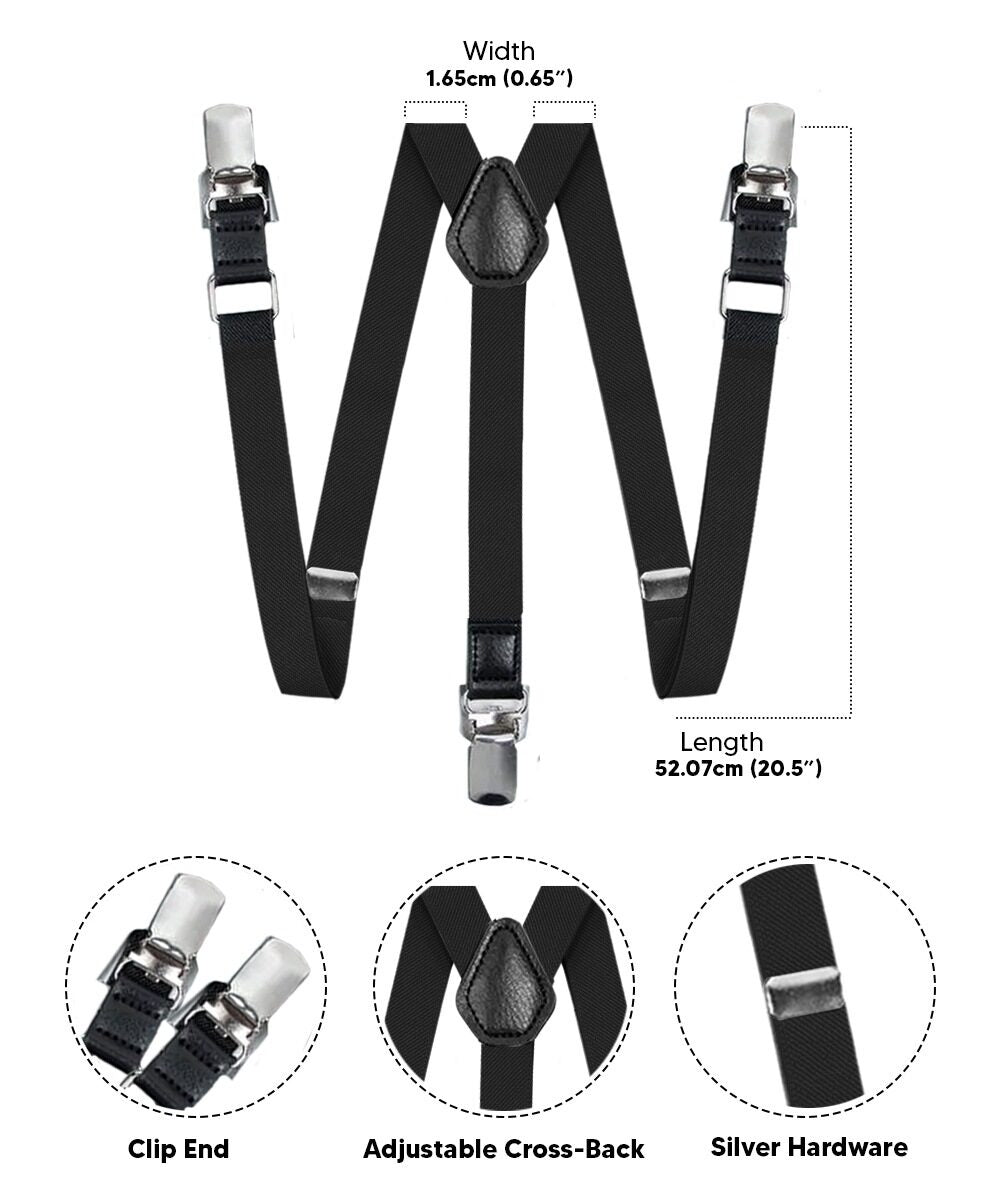 Vittorio Farina Vibrant Colorful Boy's Silver Clip End Suspender - boys - suspender - black - Classy Cufflinks