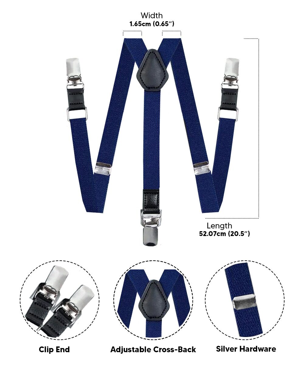 Vittorio Farina Vibrant Colorful Boy's Silver Clip End Suspender - boys - suspender - navy - Classy Cufflinks