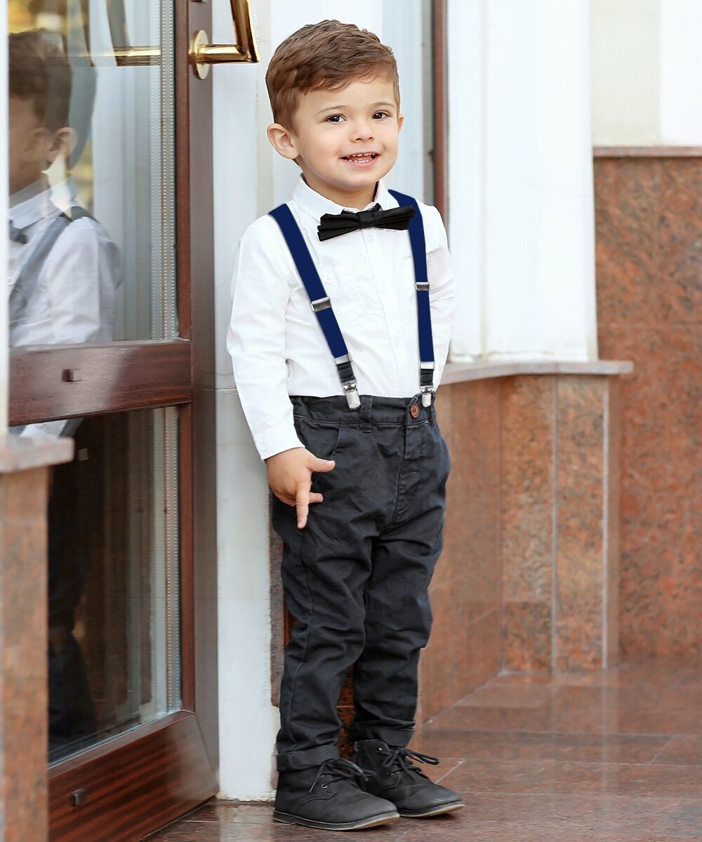 Vittorio Farina Vibrant Colorful Boy's Silver Clip End Suspender - boys - suspender - navy - Classy Cufflinks