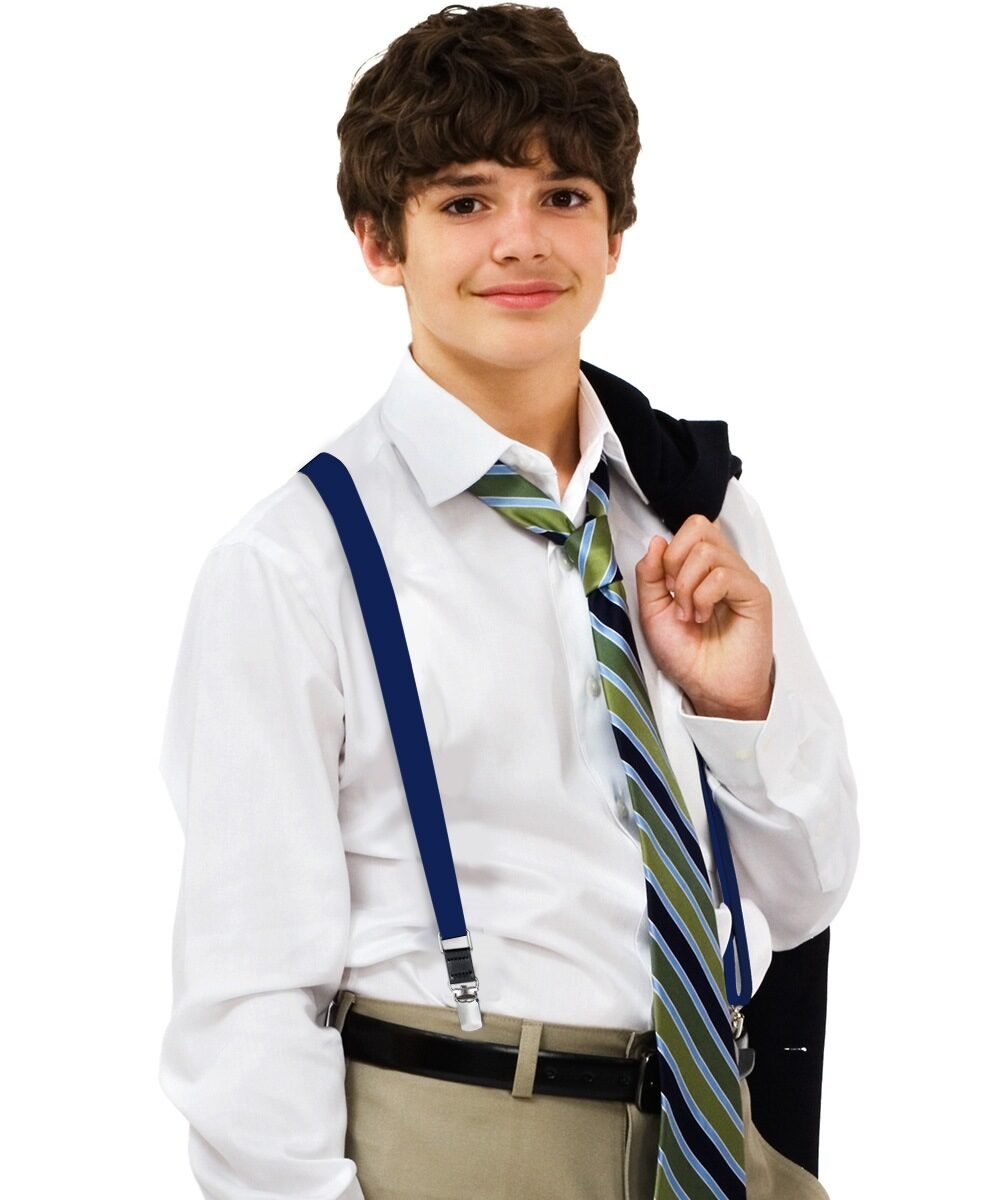 Vittorio Farina Vibrant Colorful Boy's Silver Clip End Suspender - boys - suspender - navy - Classy Cufflinks