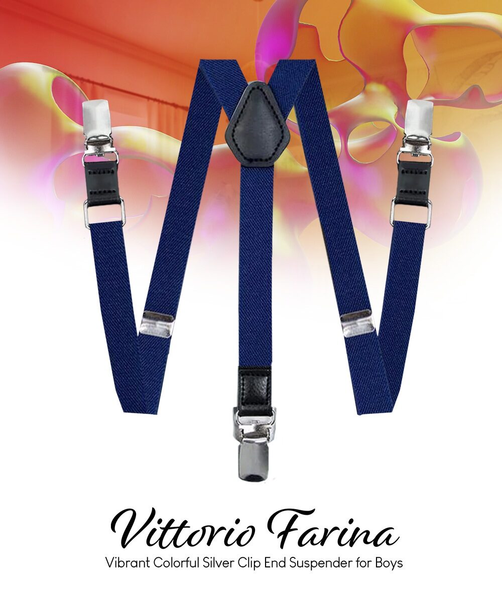 Vittorio Farina Vibrant Colorful Boy's Silver Clip End Suspender - boys - suspender - navy - Classy Cufflinks