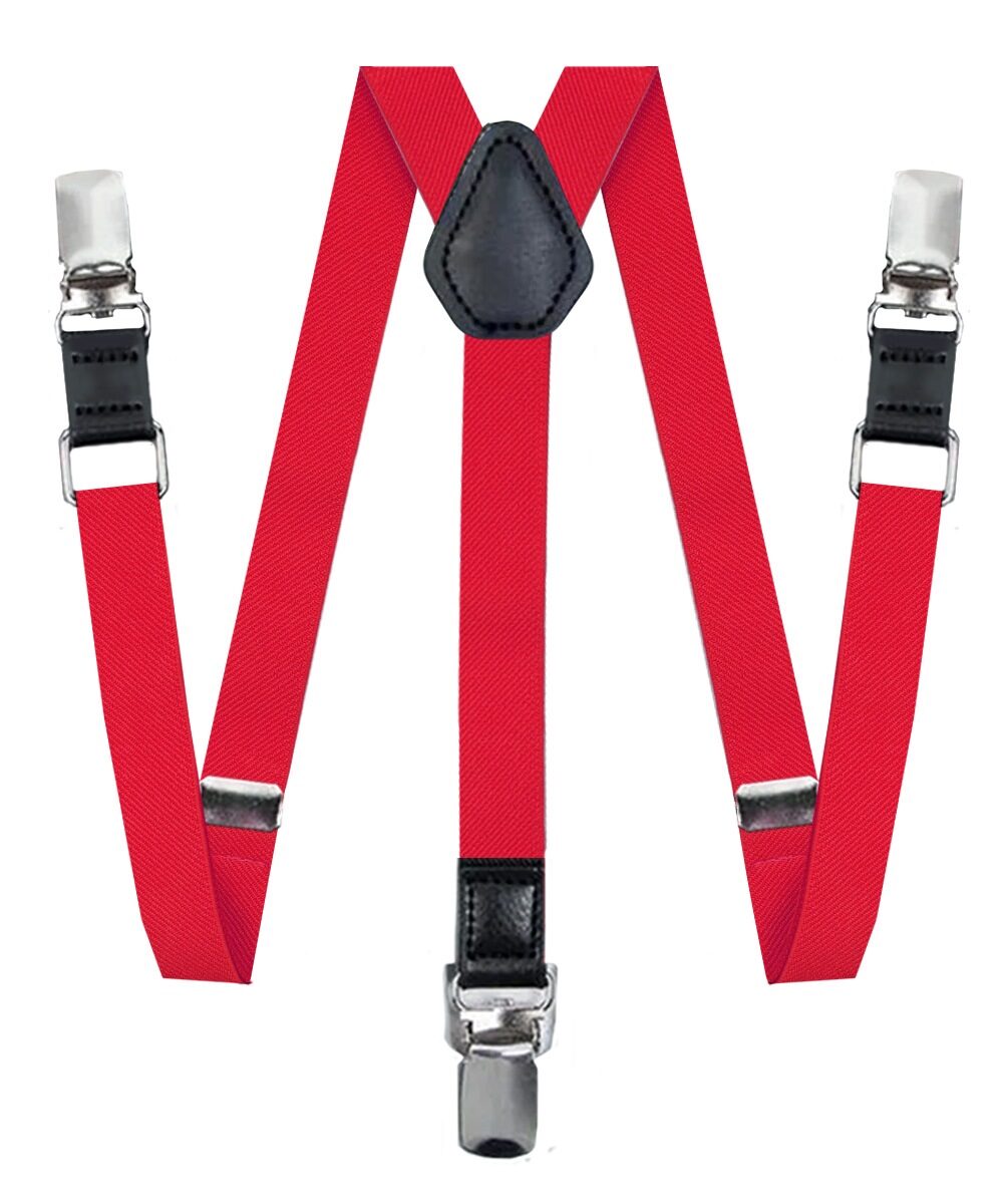 Vittorio Farina Vibrant Colorful Boy's Silver Clip End Suspender - boys - suspender - red - Classy Cufflinks