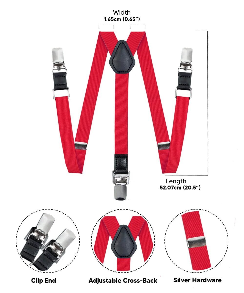 Vittorio Farina Vibrant Colorful Boy's Silver Clip End Suspender - boys - suspender - red - Classy Cufflinks