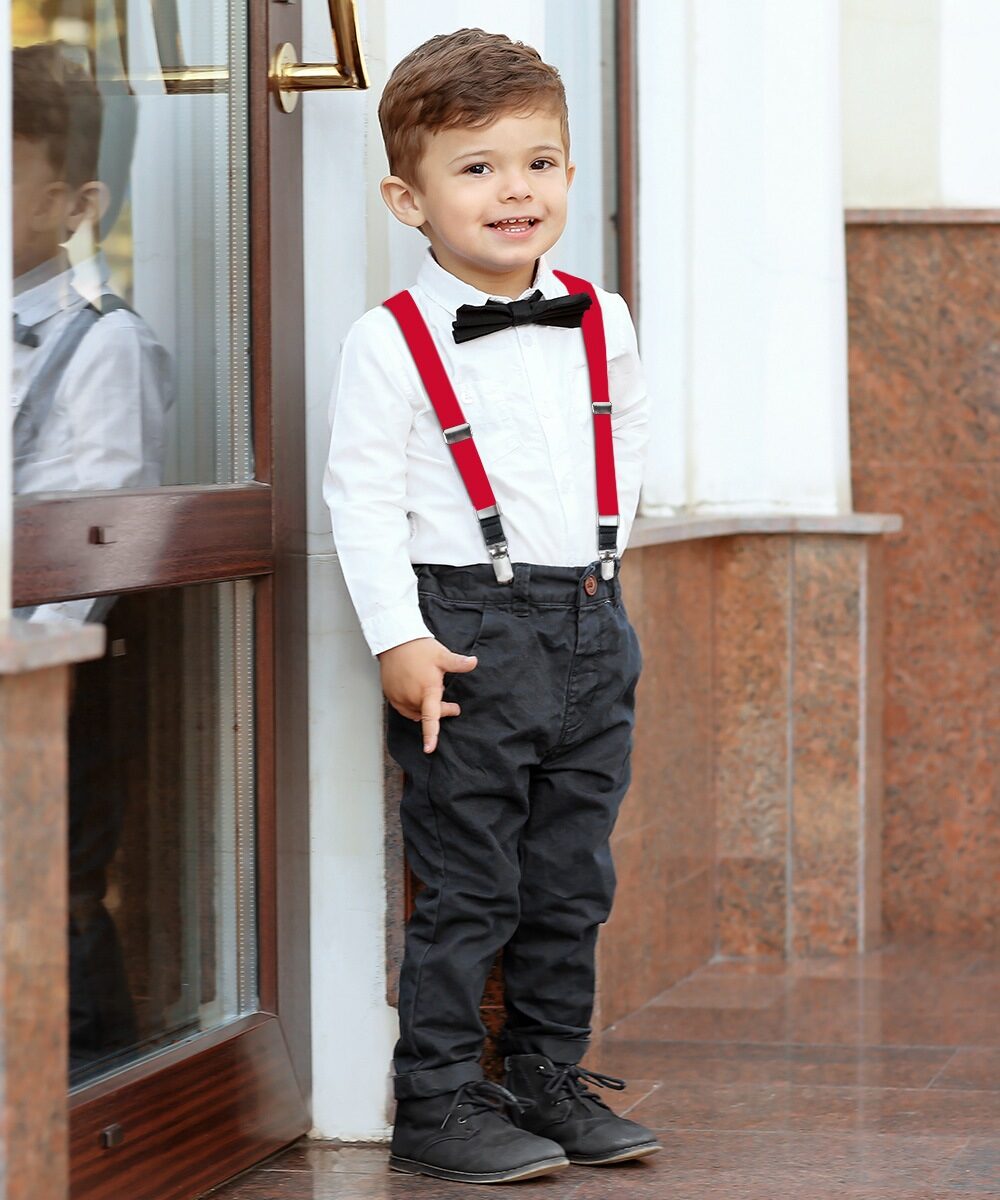 Vittorio Farina Vibrant Colorful Boy's Silver Clip End Suspender - boys - suspender - red - Classy Cufflinks