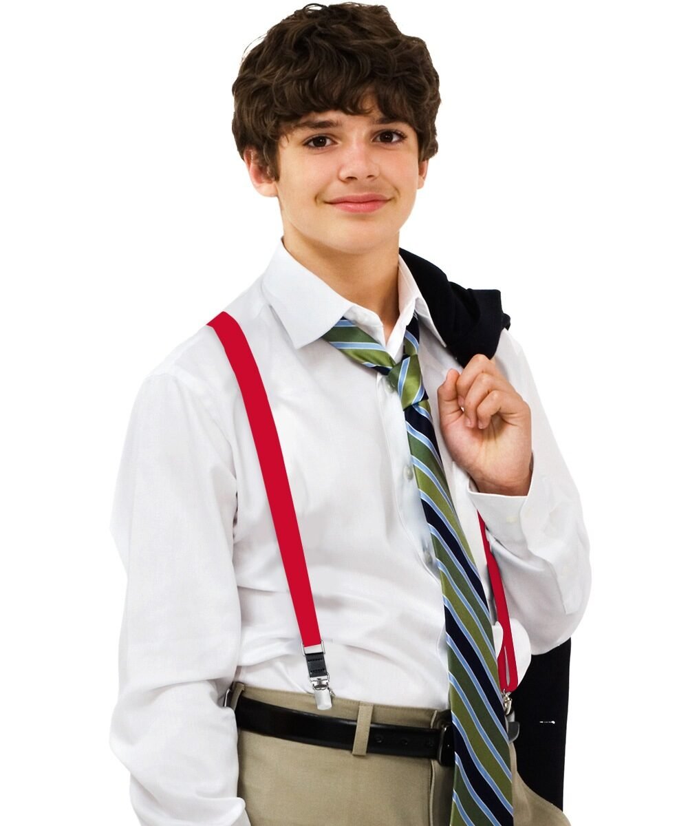 Vittorio Farina Vibrant Colorful Boy's Silver Clip End Suspender - boys - suspender - red - Classy Cufflinks