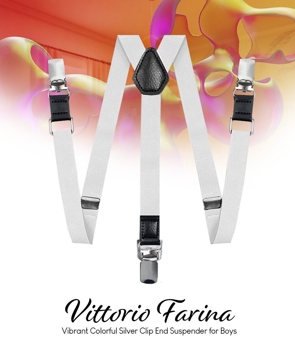 Vittorio Farina Vibrant Colorful Boy's Silver Clip End Suspender - boys - suspender - white - Classy Cufflinks