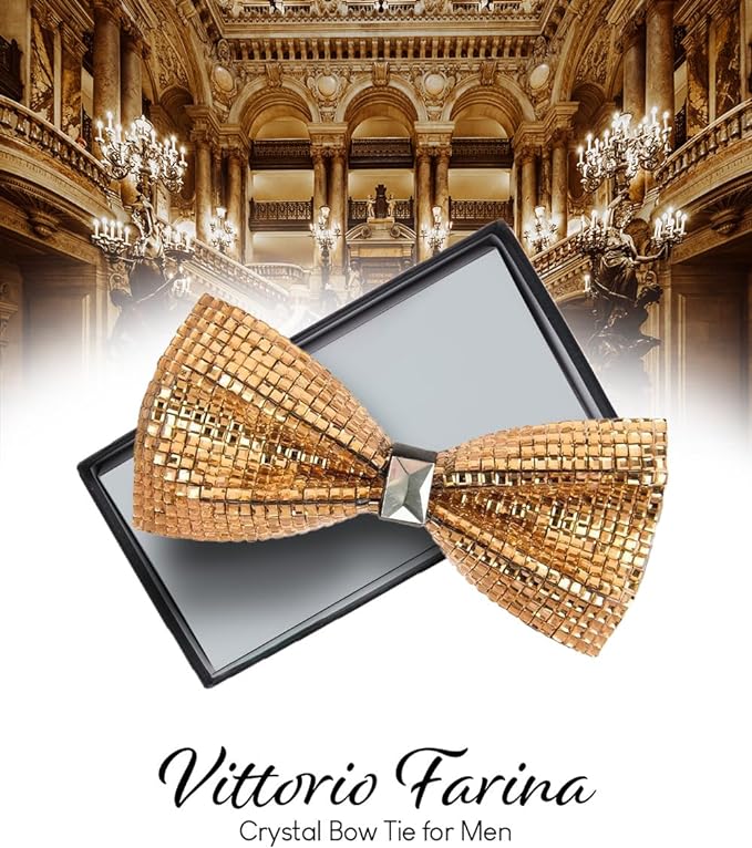 Vittorio Farina Crystal Bow Tie - brs - 05 - Classy Cufflinks