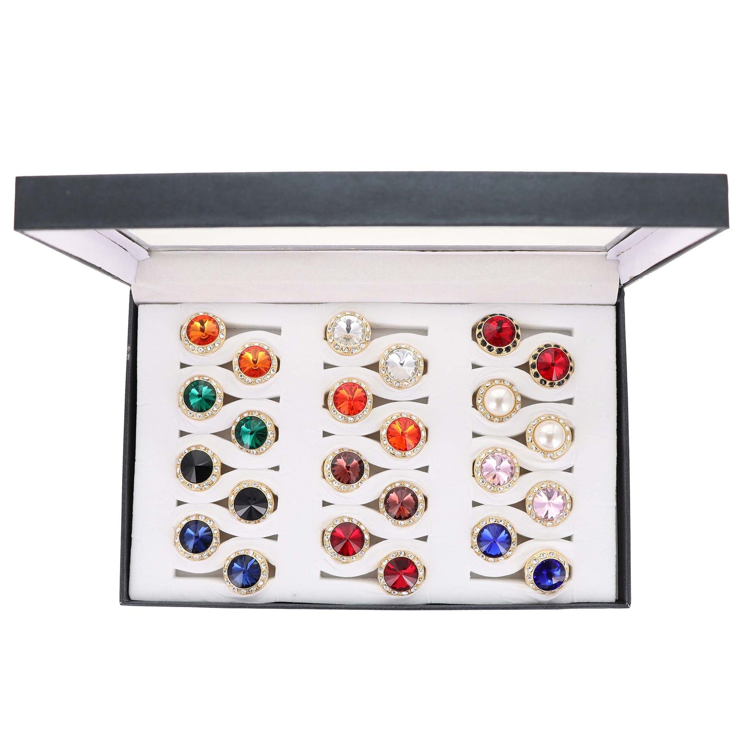 Vittorio Vico Custom Selection Button Covers with Assorted Crystal Colorstones in Presentation Box: 24  Pack