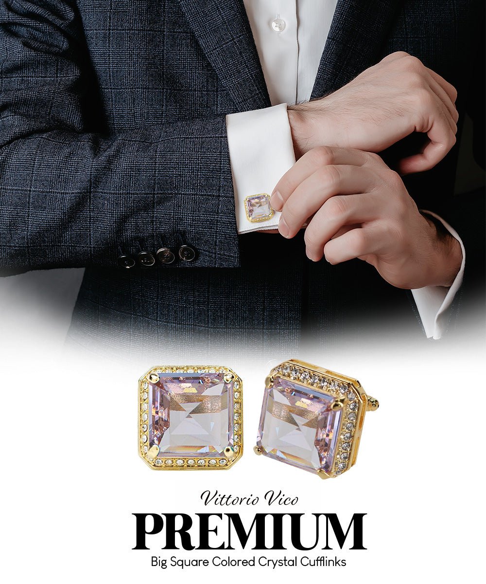 Vittorio Vico Large Big Square Crystal Colorstone Cufflinks: CL 70XX Series - CL - 7002 - Classy Cufflinks