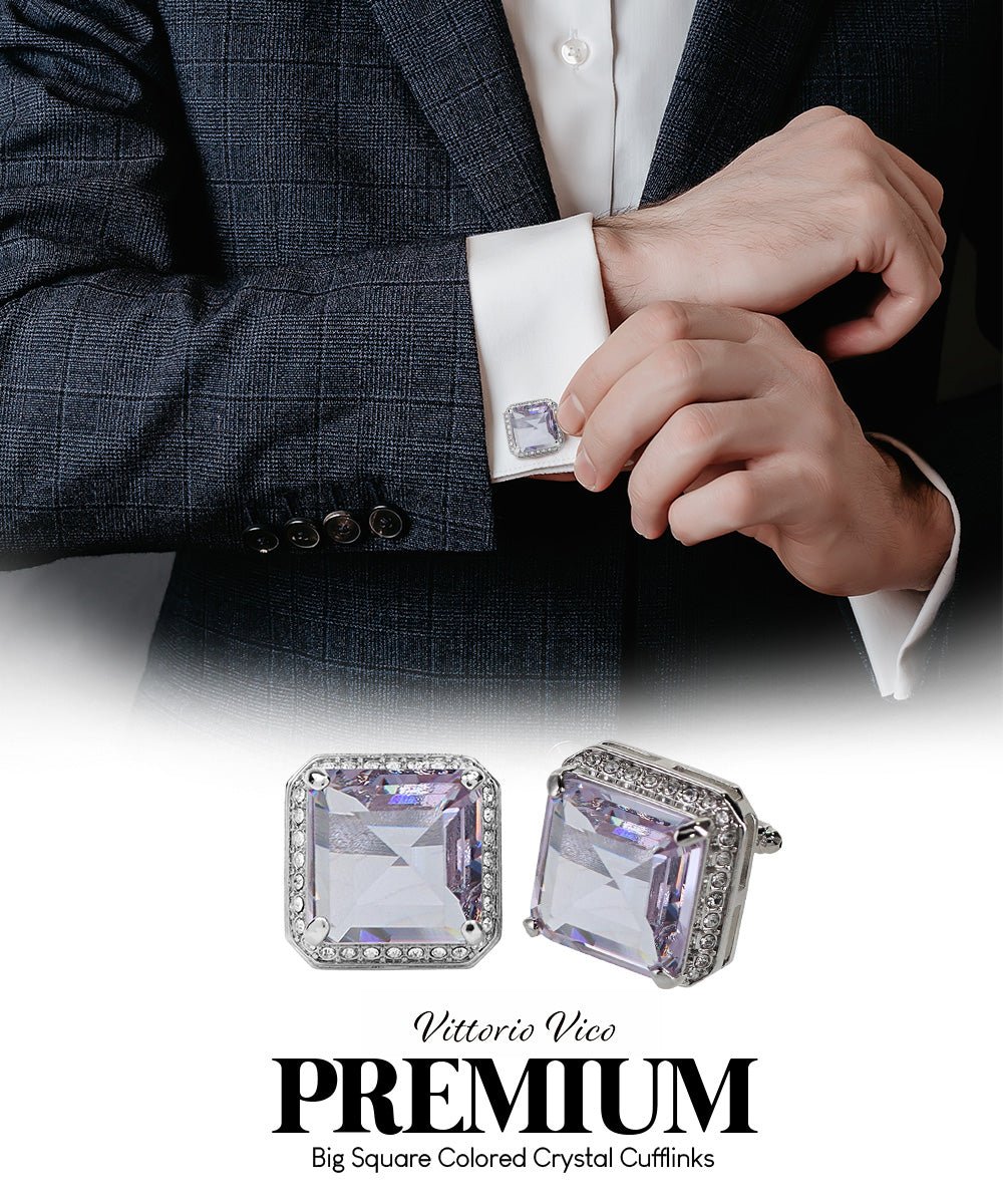 Vittorio Vico Large Big Square Crystal Colorstone Cufflinks: CL 70XX Series - CL - 7003 - Classy Cufflinks